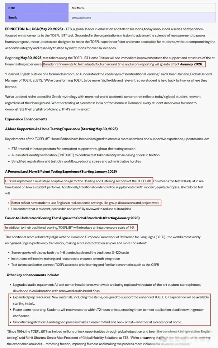 托?？荚?2026 年1月迎改革，ETS 引入全新 6 分制評分體系